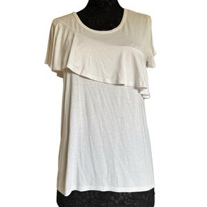 a.n.a White Short Sleeve Ruffle Relaxed Fit Stretchy Tee Shirt Small